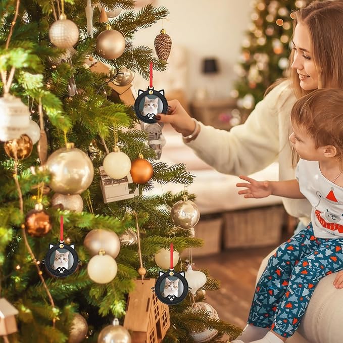 Black Cat-Shaped Mini Photo Frame Christmas Decoration, Mini Cat Picture Frame Xmas Ornaments, Personalized Christmas Decorations Supplies for Family Friends