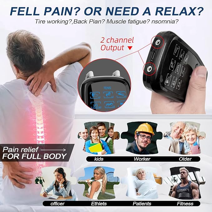 Dual Channel TENS Unit for Pain Relief Rechargeable Electronic Pluse Muscle Stimulator Massager Low-Frequency Multi-Function Physiotherapy Instrument with 10pcs Electrode Pads