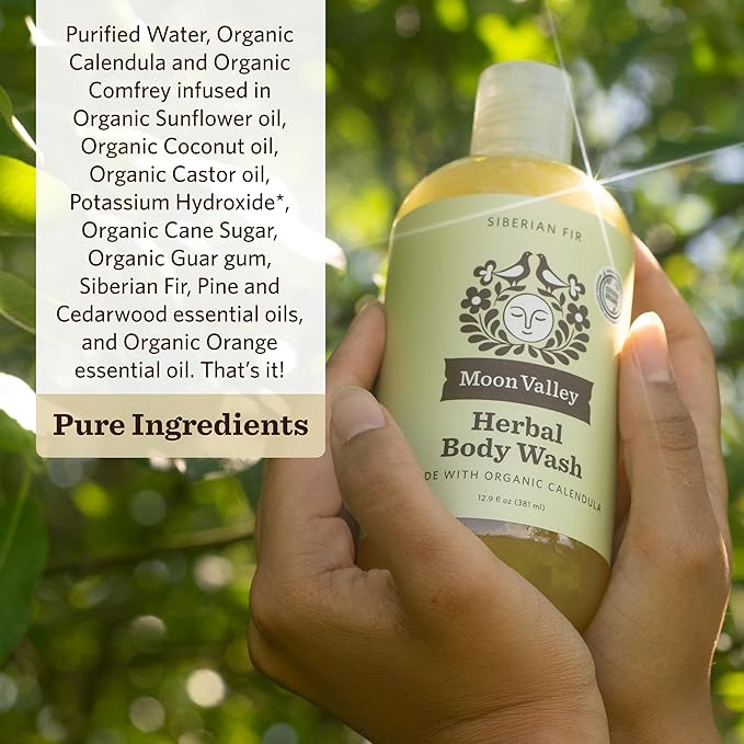 Herbal Body Wash, Siberian Fir by Moon Valley, All Natural Ingredients, No Parabens, Vegan, Moisturizing Essential Oils, Two Pack