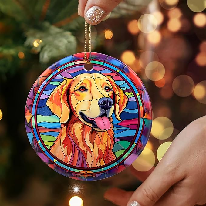 Golden Retriever Ornament Christmas, 2.8" Ceramic Christmas Decoration, Dog Christmas Tree Ornament, Holiday Ornament Gift, Golden Retriever Themed Gifts, Christmas Keepsake Ideas