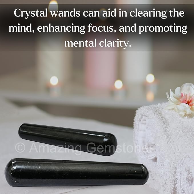 Amazing Gemstone Black Tourmaline Crystal Wand Massage Stick - Pelvic Wand Gua Sha for Adults - Crystals and Healing Stones Massage Wands for Adults Gifts (Smooth)