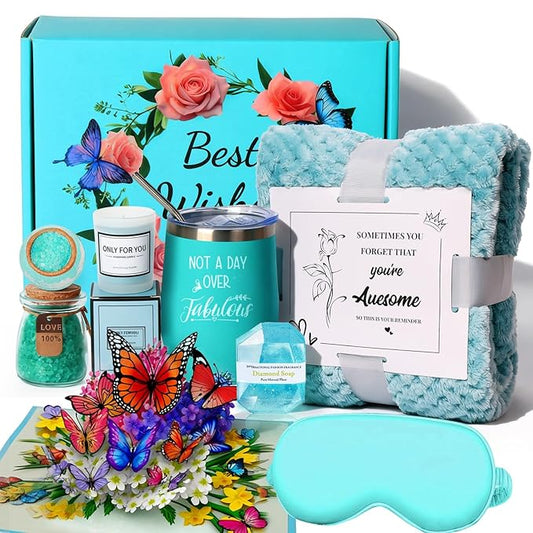 Self Care Gifts with 3D Butterfly Card for Women, Get Well Soon Gift Baskets, Thinking of You Gifts Relaxing Spa Self Care Gift, Birthday Gifts for Women Mom Wife Her Friend Sister Grandma