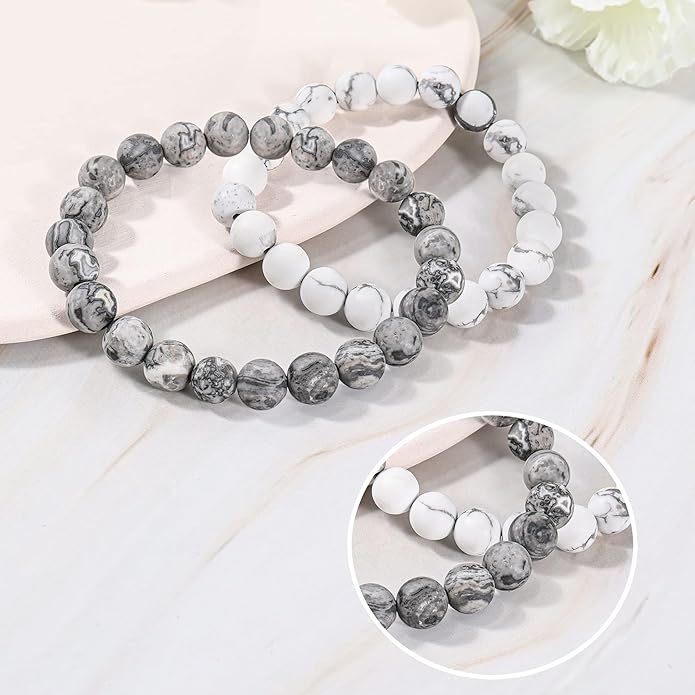 Bivei Natural Gemstone Semi Precious Healing Crystals Handmade Stretchy Round Beads Bracelet, Enhance Positive Energy