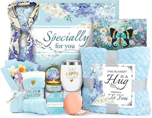 Birthday Gifts for Women Friendship Self Care Package Gifts for Women Get Well Soon Gift Baskets Relaxing Blanket Gifts Box for Sister Mom Wife Friend Her Fantasy Box (Blue)