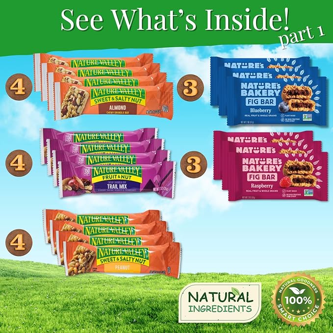 Healthy Snacks Mixed and Assorted Granola Bars Variety Care Pack - Deluxe Box: Fig, Oat, Nut, and Fruit Bars for Adults, Kids, Office, Gifts, and Travel (32 Count)