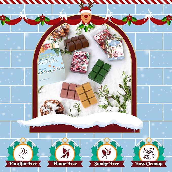 ARVIDSSON Winter Scented Wax Melts, Holiday Soy Wax Cubes for Wax Warmer, Strong Scent Fragrance Wax Tarts, Candle Melts Gift Set, Apple Cinnamon, Christmas Wreath, Gingerbread, Candy Cane, Cranberry