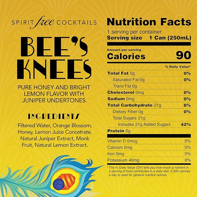 Blind Tiger Bee’s Knees 8-Pack | Honey, Lemon & Juniper Non-Alcoholic Mocktail | Non-Carbonated | Crafted with Natural Ingredients | Mixers, Cocktails, Mocktails | 8.4 fl oz Cans