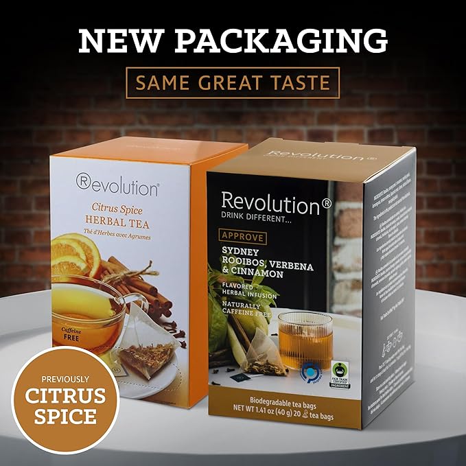 REVOLUTION TEA® Citrus Spice [THE ORIGINAL] – Sydney Rooibos, Verbena & Cinnamon – Premium Full Leaf Tea – Biodegradable Infuser Tea Bags – Flavored Herbal Tea – Naturally Caffeine Free – 20 Bags
