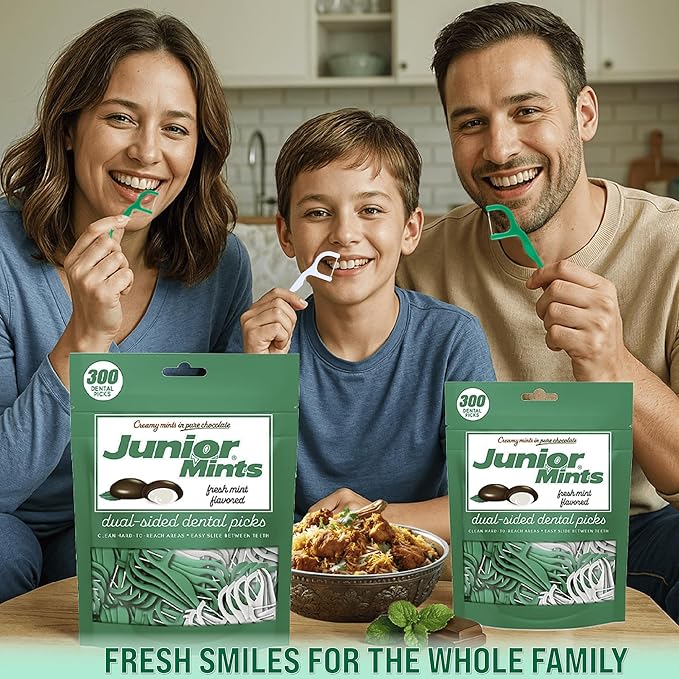 Flavored Floss Picks, 300 Count, Dental Floss Picks for Teeth with Fun Fruit Flavors, Flosser Picks for Adults and Children, | Mint Flavor