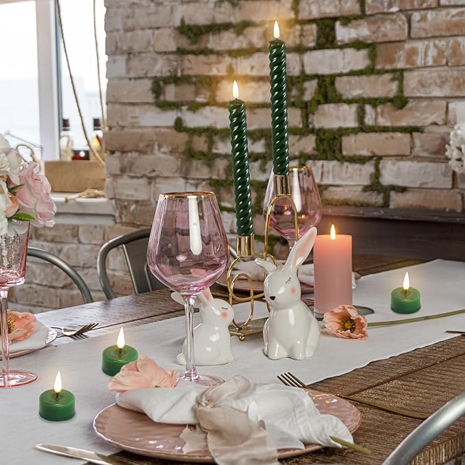 Eywamage Green Flameless LED Wax Tealights with Remote Batteries, Flickering Battery Colored Tea Votive Candles Set of 10