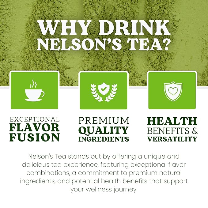Nelson's Tea Organic Matcha Powder – Premium Culinary Grade Green Tea for Lattes, Smoothies & Cooking – Versatile, Antioxidant-Rich Powder Ideal for Healthy Recipes, Baking & Beverages – 2 oz