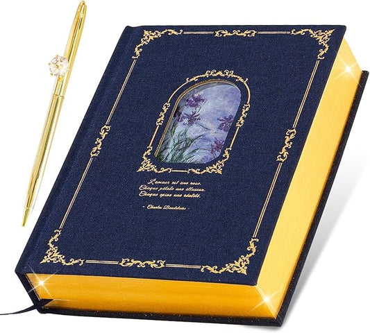 Thick Journal Notebook for Women & Girls, 360 Pages A5 Writing Journaling Notebook with Paintings, Women Journal for Writing, Vintage Journal with Gift Box & Pen for Women Gift Ideas (Midnight Blue)