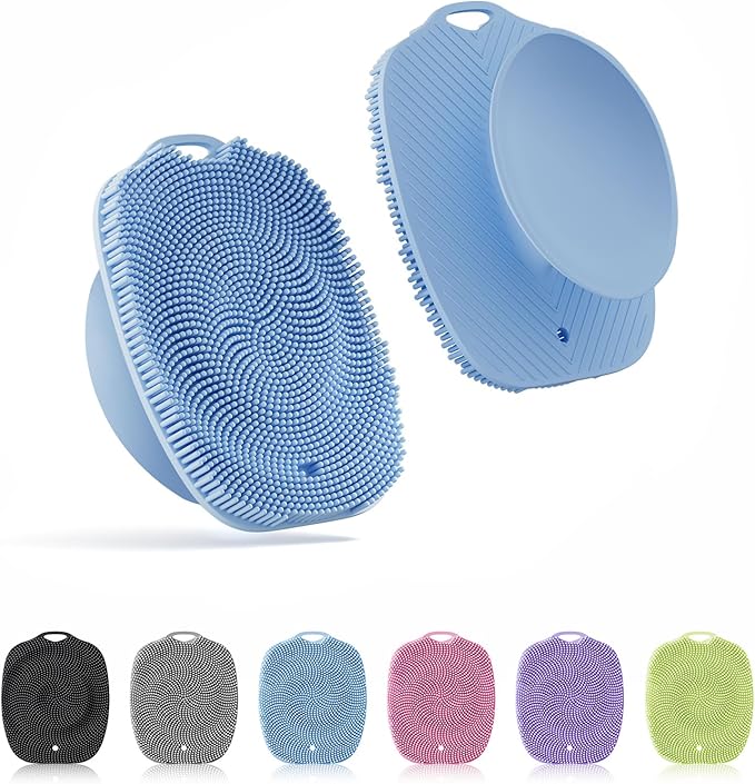 Soft Silicone Body Scrubber Gentle Like a Hand Exfoliating Your Skin and Build Up Lather Easily, Back Large Suction Cup Easy to Store, Long-Lasting & Deep Clean (Blue)