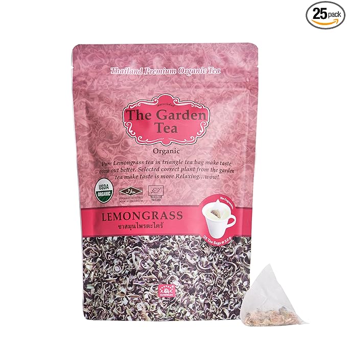 Suwirun Organic Lemongrass Tea 25 Bags – Product of Thailand – Citrusy & Refreshing Herbal Tea, Caffeine-Free, No Calories, Soothes Throat & Aids Digestion, Enjoy Hot or Cold