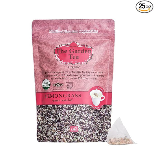 Suwirun Organic Lemongrass Tea 25 Bags – Product of Thailand – Citrusy & Refreshing Herbal Tea, Caffeine-Free, No Calories, Soothes Throat & Aids Digestion, Enjoy Hot or Cold