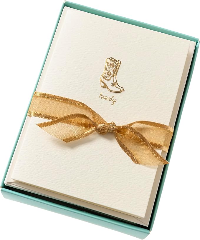 Graphique Cowgirl Boots Cards, Pack of 10 Cards with Envelopes, All Occasion Greetings, Blank Inside, Gold Foil Embossing, La Petite Press Collection Boxed Set, 3.25" x 4.75"