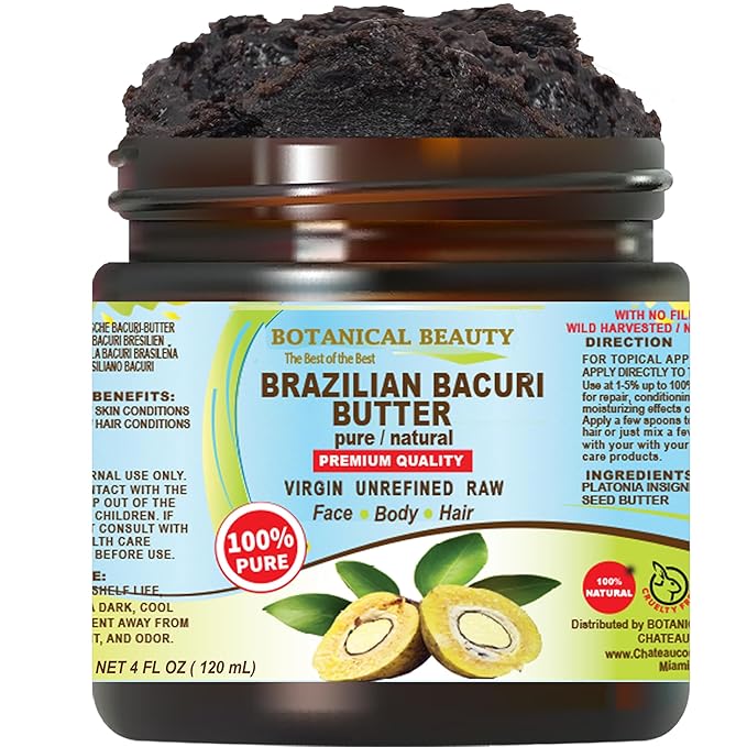 Botanical Beauty Brazilian BACURI BUTTER 100% Pure Natural VIRGIN UNREFINED for FACE, SKIN, BODY, HAIR, NAILS Skin Moisturizer Butter, Skin Nourishing Butter (4 Fl Oz)