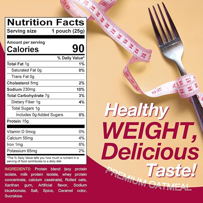 ProtiDIET High Protein Apple Cinnamon Oatmeal - 15g Protein, Sugar Free with Added Fiber - Instant Oatmeal for a Healthy and Nutritious Breakfast, Packed with Essential Nutrients - 7 Packets Per Box