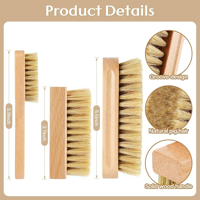 3 Pcs Wood Laundry Stain Brush Stain Remover Brushes with Boar Bristle Small Stain Brush for Clothes for Scrubbing Stains from Furniture Fabric Leather(3 Pcs E)
