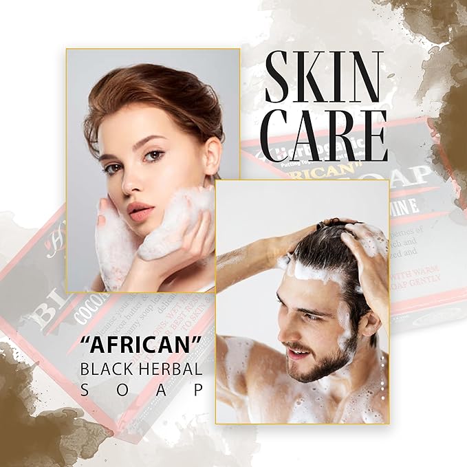 HERBOGANIC African black soap with cocoa butter and Vitamin E Herbal Soap | Pack of 6 of 5oz soap Bar | Ideal for Men and Women, Soothing and Nourishing Soap for Moisturization