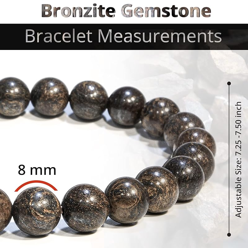 Bronzite Bracelet, Natural Healing Crystal Bracelet for Women and Men, 8mm Round Beaded Bracelet for Spiritual Healing, Protection, Positive Energy, Elastic Adjustable Size Gemstone Bead Bracelet