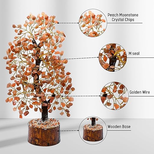 Amazing Gemstone Crystals and Healing Stones Birthday Gifts for Women - Peach Moonstone Crystal Tree of Life Home Decor Stocking Stuffers, Bookshelf, Room, Meditation Gift Dad, Unique Birthday Gifts