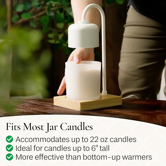 Candle Warmers Etc. White & Wood Arched Lamp – for Top-Down Warming & Flame-Free Fragrance