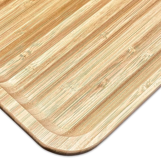 Bam&Boo Bamboo Serving Tray Natural Minimalist Rectangular (11.7” x 7.8" x 0.8") Coffee, Tea, Food, Drinks, Storage, Decor for Home, Kitchen, Bathroom