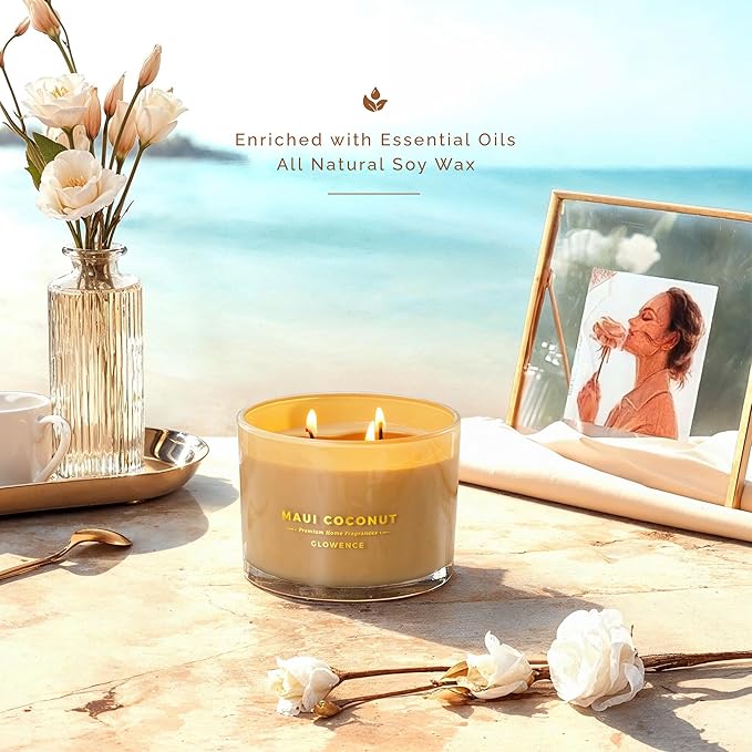 Coconut Scented Candle - 100% Natural Soy Wax - Large 3 Wick Jar Candle - Up to 40 Hours Burning Time - Aromatherapy Candles for Home - Housewarming Gift for Women and Men