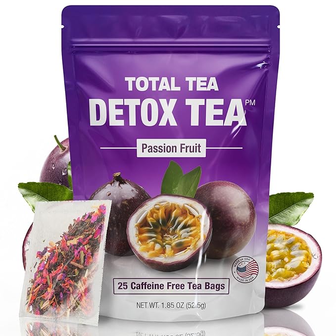 Total Tea SIimming Detox Tea Caffeine Free - 25 Day Detox - Herbal Tea with Chamomile, Hibiscus Tea & Ginger Root for Colon Cleanse – Natural Passion Fruit Herbal Tea