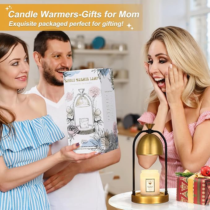 Gold Candle Warmer Lamp with Timer-Modern Room Decor Aesthetic Vintage, Gifts for Women,Dimmable Wax Melt Warmer for Scented Wax with 2 Bulbs