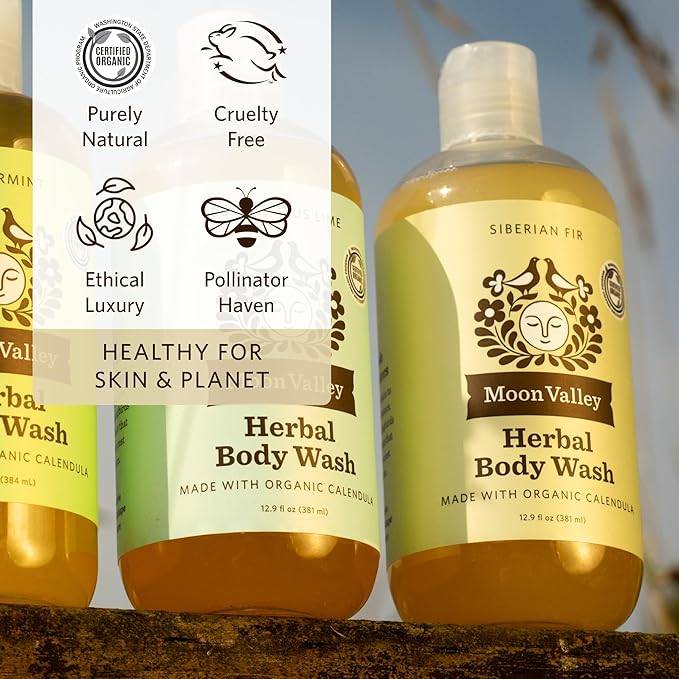 Herbal Body Wash, Siberian Fir by Moon Valley, All Natural Ingredients, No Parabens, Vegan, Moisturizing Essential Oils, Two Pack