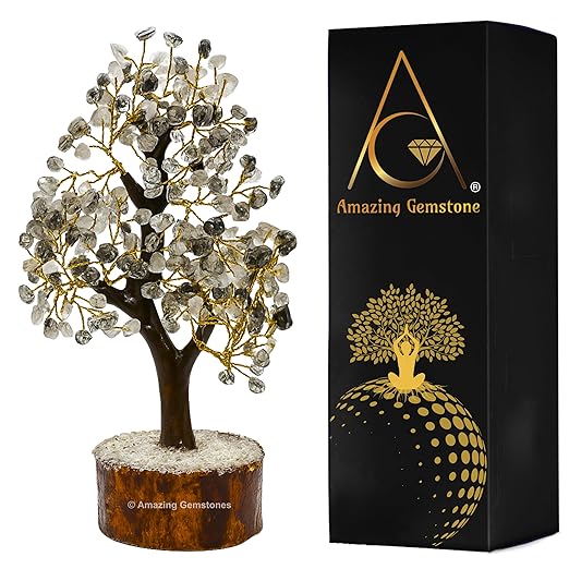 Amazing Gemstone Crystals and Healing Stones Birthday Gifts for Women - Black Rutilated Quartz Crystal Tree of Life Home Decor Stocking Stuffers, Bookshelf, Room, Meditation, Unique Birthday Gifts