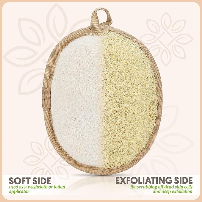 Almooni Natural Loofah Exfoliating Body Scrubber, Made with Natural Egyptian Shower Loofah Sponge, Bath Shower Loofah Sponge for Women and Men, for Face and Body That Gets You Clean - 2 Count (1 Pack)
