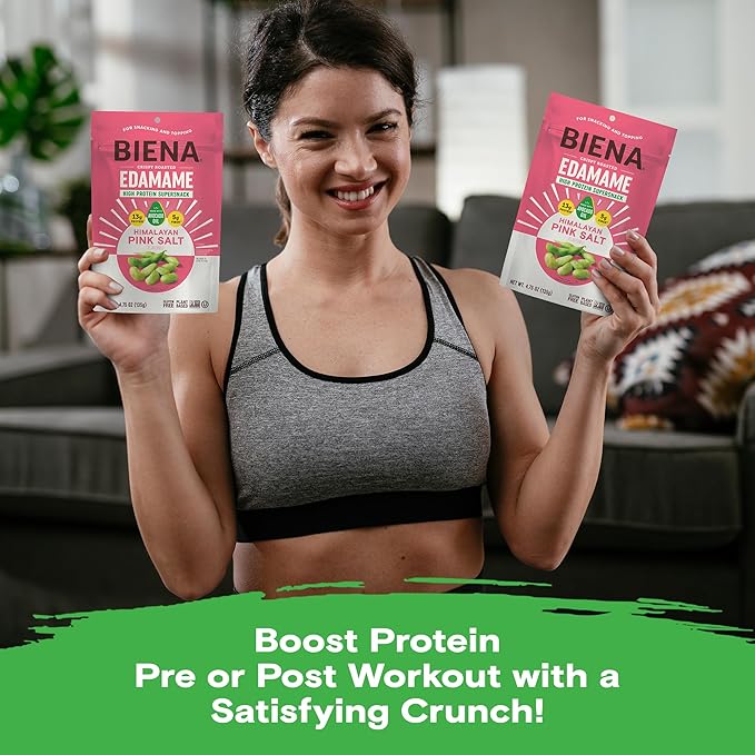 Biena Crispy Roasted Edamame Beans Snack – High Protein Snack for Adults & Kids, 12g-13g Protein per Serving - Made with Avocado Oil – Vegan, Low Carb, Gluten-Free – 3-Pack 4.75oz, Himalayan Pink Salt