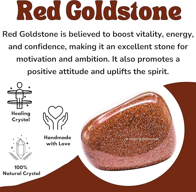 Amazing Gemstone Red Goldstone Crystals and Healing Stones Tumbled - 1000+ Carats Red Goldstone Stone, Natural Healing Stones for Energy Balance, Stress Relief - Premium Polished Gems Rocks