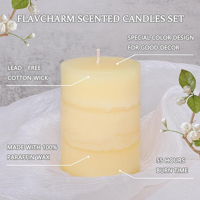 3x4 Inches Jasmine Scented Pillar Candles Ivory White Hand-Poured Candle Long Burning Aromatherapy Candle for Home Scented Wedding Bar Centerpiece Table Decoration, 3 Pack
