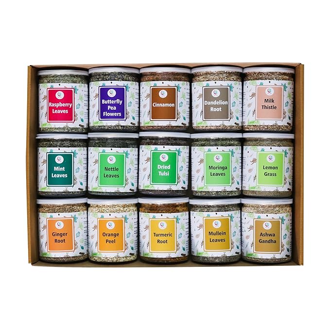 Assorted Loose Leaf Tea | 15 Delightful Herbs | Upto 900 Servings | 100% Raw & Natural | Add Health to your Soups, Smoothies, Teas and more | By Yogi's Gift®