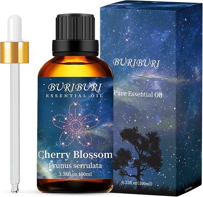 BURIBURI Cherry Blossom Essential Oil for Aromatherapy Diffuser, Skin, 100% Pure Cherry Blossom Oil 100ML for Candle, Soap, Perfume Making Cherry Fragrance Oil 3.38fl.oz