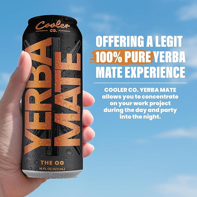 COOLER CO. | YERBA MATE | 12 Pack | 100% Organic Yerba Mate Caffeine | 150 mg Caffeine | 3 Organic Ingredients | Natural Ingredients | No Artificial Colors or Stimulants | The OG Flavor