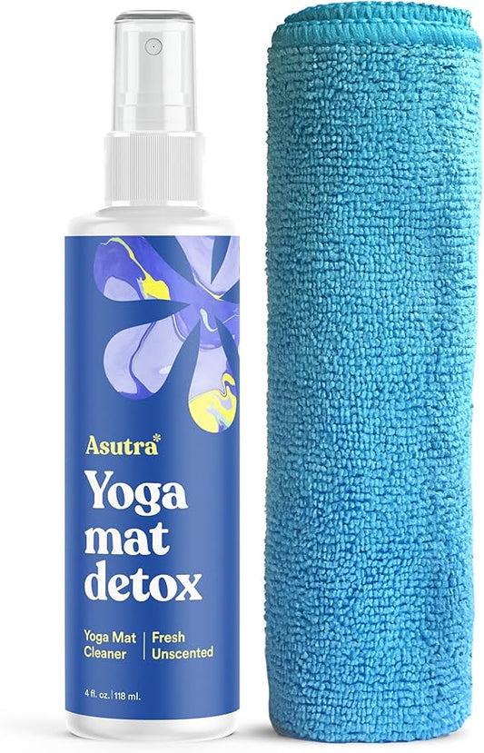 ASUTRA Yoga Mat Cleaner Spray (Fresh & Unscented), 4 fl oz - No Slippery Residue, Deep-Cleansing for Fitness Gear & Gym Equipment, Microfiber Towel Included