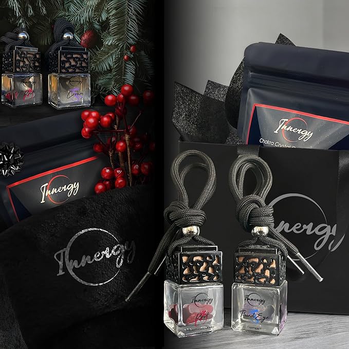 Innergy Throat Chakra Crystal Infused Car Air Freshener - Portable 8 ml. Hanging Essential Oil Diffuser for Vehicle, Long-Lasting Fragrance, Eco-Friendly Design, Freshness On The Go!