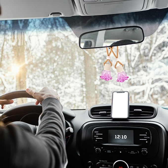 6Pcs Flower Shape Air Freshener Car Hanging, Car Aromatherapy Essential Oil Diffuser Bottle, Refillable Perfume Bottles Pendant Auto Interior Decor for Essential Bottle Ornament (Pink)