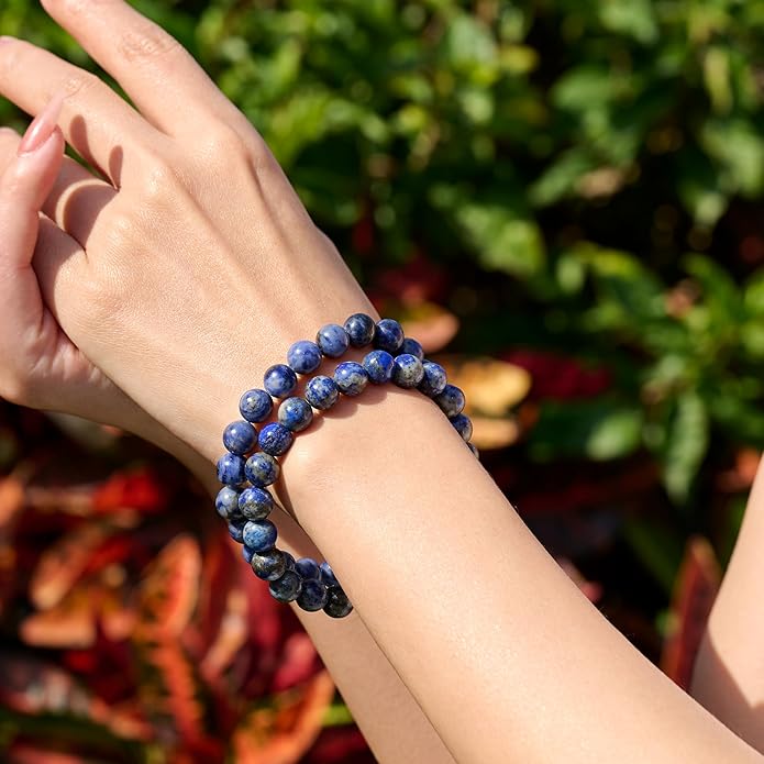 Bivei Natural Gemstone Semi Precious Healing Crystals Handmade Stretchy Round Beads Bracelet, Enhance Positive Energy