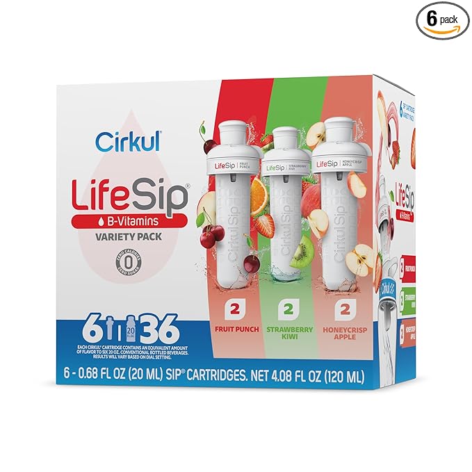 Cirkul LifeSip B-Vitamins Flavor Water Variety Pack, Makes 36 Drinks, No Sugar, Zero Calorie Drink Mix, (2 Fruit Punch, 2 Strawberry Kiwi, 2 Honeycrisp Apple)