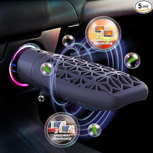 Drive Time Power Fresh Refillable Car Air Freshener – 12V Plug-In Reusable Car Scents Air Enhancer with Long-Lasting Scent Up to 30 Days – Includes 4 Scent Bars – Compact Design - Silver