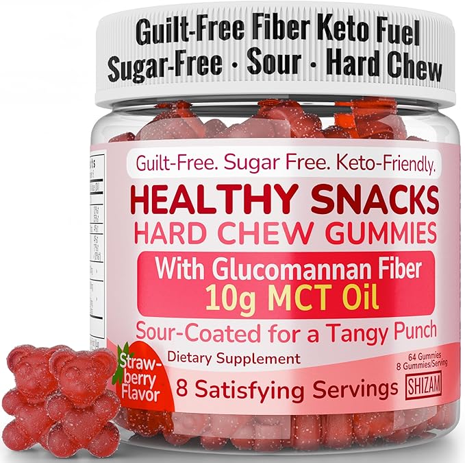 SHIZAM High-Fiber Keto Snacks, Healthy Snack for Adults & Kids, for Men & Women, MCT Oil C8 C10, Fiber Keto Gummies, Gluten Free No Sugar Low Calorie Low Carb Healthy Gummy Candy, C8 MCT Oil Powder