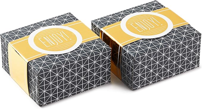Hallmark Small Gift Boxes with Wrap Band (2-Pack: Gray Geometric, Gold "Enjoy!") 4 inch Boxes for Weddings, Graduations, Engagements, Birthdays, Housewarmings, Wrapped Treats and Cookies