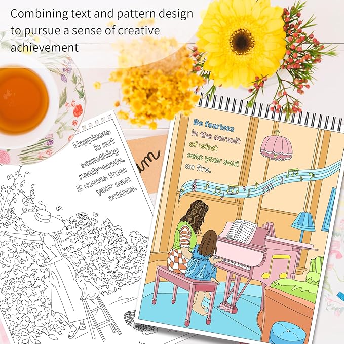 Elfew 3 Pack Inspirational Words Coloring Books for Adults, 60+ Positive and Motivational Quote, Coloring Books Spiral Bound, A4 Thick Art Paper, Gifts for Office Stress Relief and Relaxation
