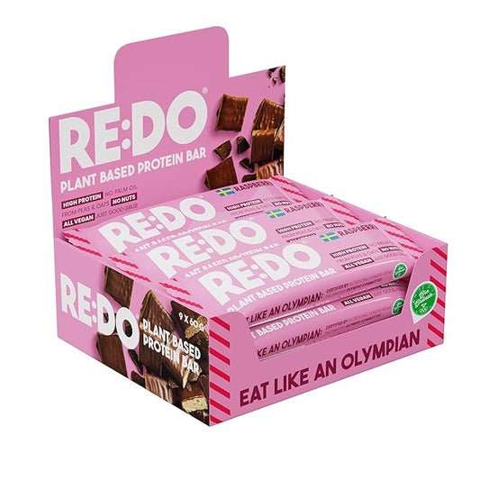Re:Do Plant-Based Raspberry Protein Bars (9 Bars) 12g Vegan Protein, Dairy & Nut Free, No Palm Oil